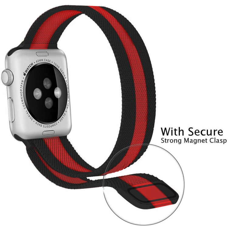 For Apple Watch Series 8&7 41mm / SE 2&6&SE&5&4 40mm / 3&2&1 38mm Milanese Loop Magnetic Stainless Steel Watch Band(Black Red)