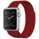 For Apple Watch Series 8&7 41mm / SE 2&6&SE&5&4 40mm / 3&2&1 38mm Milanese Loop Magnetic Stainless Steel Watch Band(Rose Red)