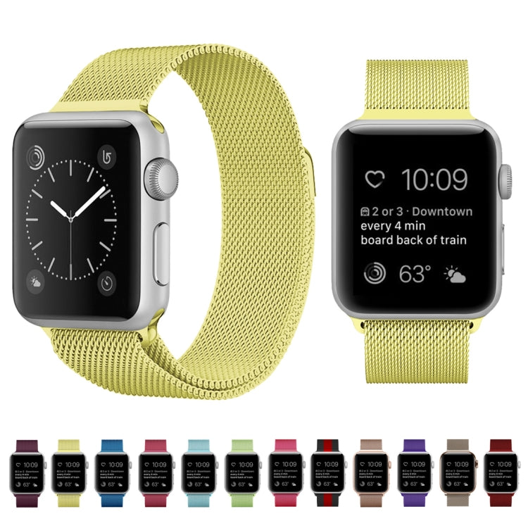 For Apple Watch Series 7 41mm / 6 & SE & 5 & 4 40mm / 3 & 2 & 1 38mm Milanese Loop Magnetic Stainless Steel Watch Band(Yellow)