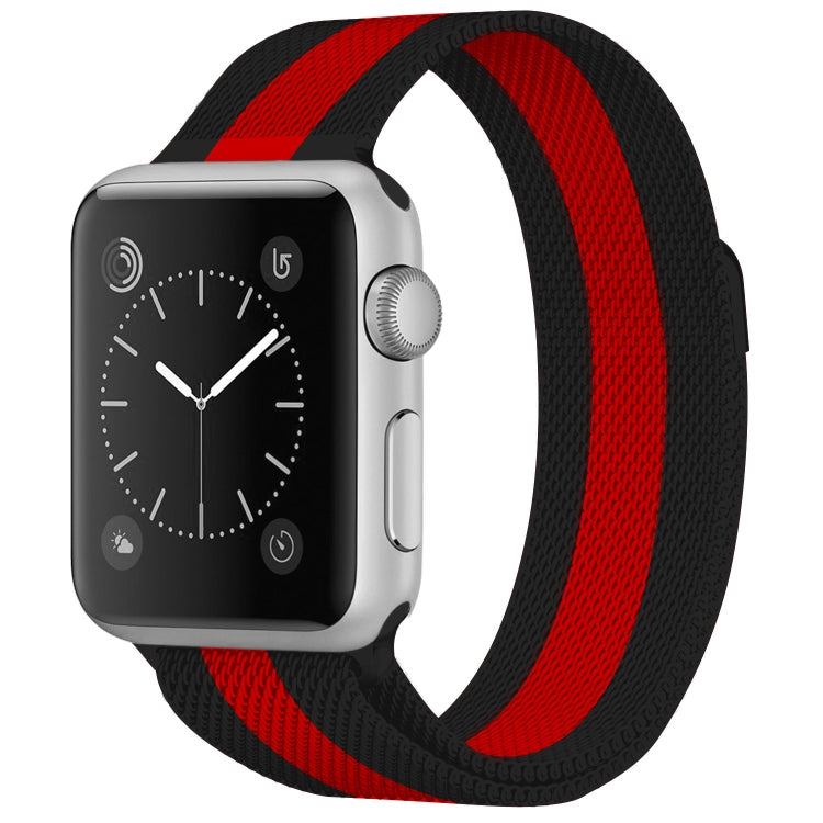 For Apple Watch Series 7 45mm / 6 & SE & 5 & 4 44mm / 3 & 2 & 1 42mm Milanese Loop Magnetic Stainless Steel Watch Band(Black Red)