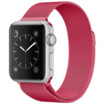 For Apple Watch Series 7 45mm / 6 & SE & 5 & 4 44mm / 3 & 2 & 1 42mm Milanese Loop Magnetic Stainless Steel Watch Band(Bright Pink)