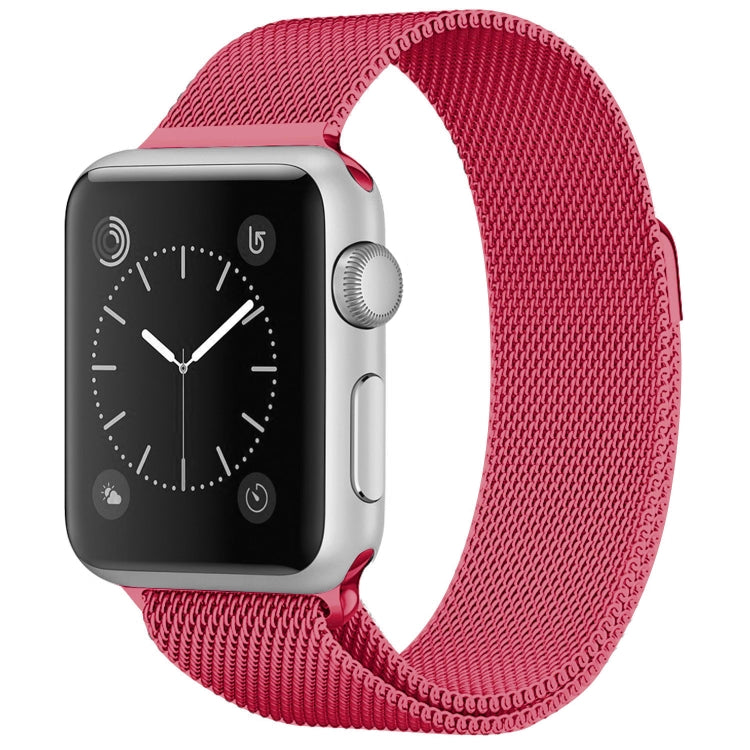 For Apple Watch Series 7 45mm / 6 & SE & 5 & 4 44mm / 3 & 2 & 1 42mm Milanese Loop Magnetic Stainless Steel Watch Band(Bright Pink)