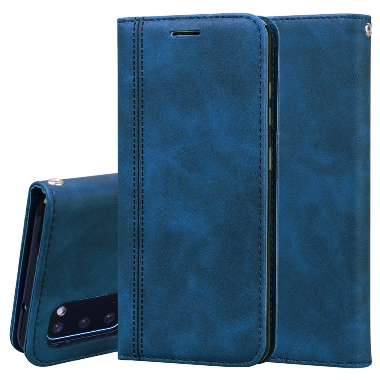 For Samsung Galaxy S20 Frosted Business Magnetic Horizontal Flip PU Leather Case with Holder & Card Slot & Lanyard(Blue)