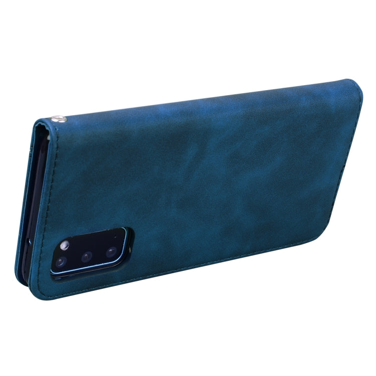 For Samsung Galaxy S20 Frosted Business Magnetic Horizontal Flip PU Leather Case with Holder & Card Slot & Lanyard(Blue)