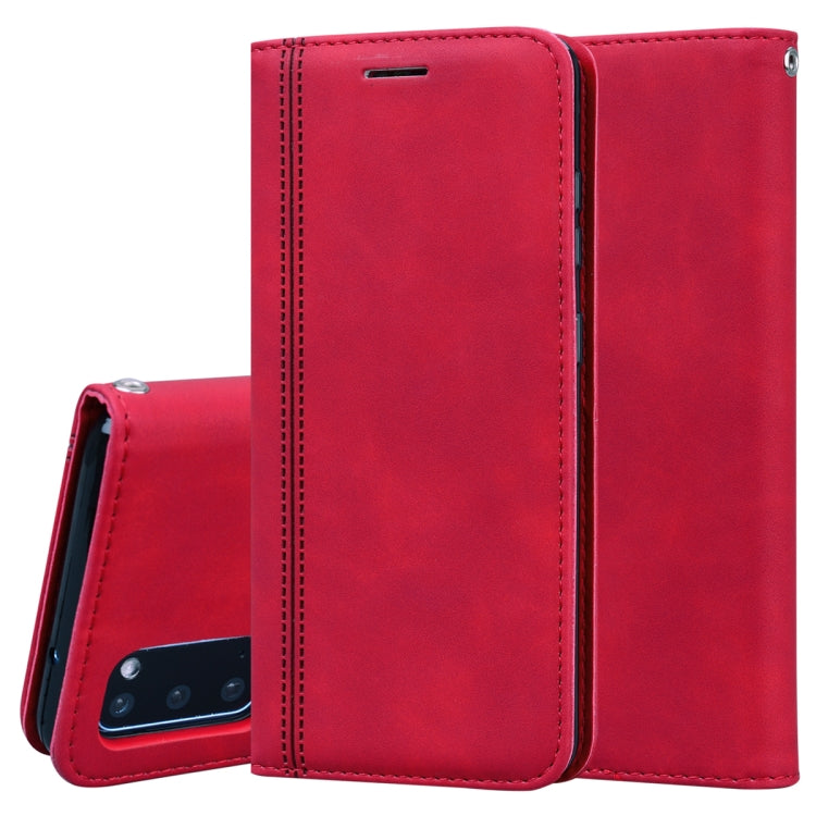 For Samsung Galaxy S20 Frosted Business Magnetic Horizontal Flip PU Leather Case with Holder & Card Slot & Lanyard(Red)