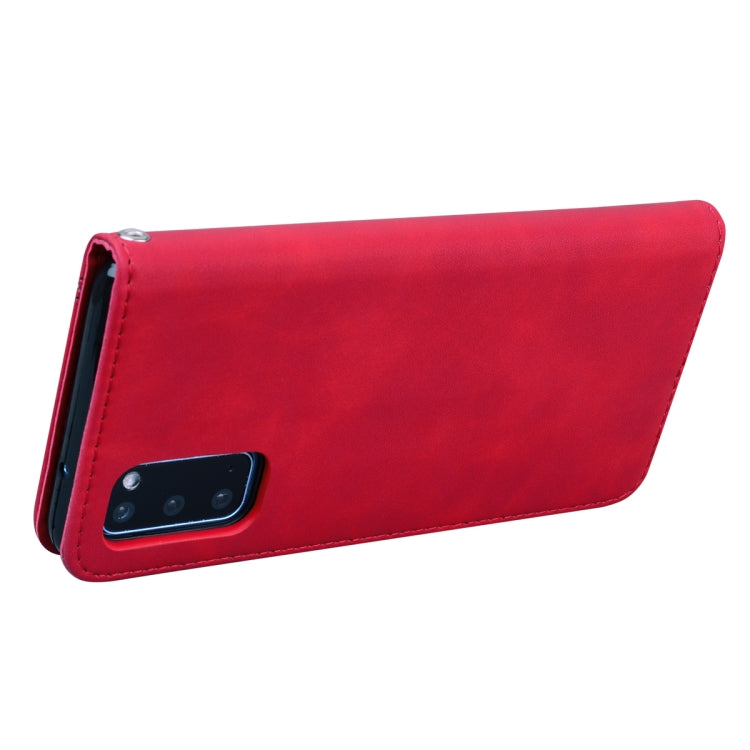 For Samsung Galaxy S20 Frosted Business Magnetic Horizontal Flip PU Leather Case with Holder & Card Slot & Lanyard(Red)