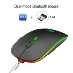 HXSJ T18 2.4GHZ 1600dpi Dual-mode Light-emitting Wireless Mouse USB + Bluetooth 5.1 Rechargeable