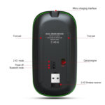 HXSJ T18 2.4GHZ 1600dpi Dual-mode Light-emitting Wireless Mouse USB + Bluetooth 5.1 Rechargeable