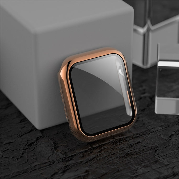 For Apple Watch Series 3 & 2 & 1 38mm Electroplated PC Case + Tempered Film Integrated Protective Cover(Rose Gold)