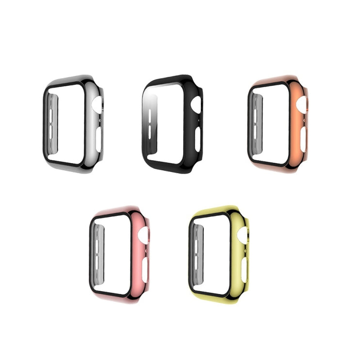 For Apple Watch Series 5 & 4 44mm Electroplated PC Case + Tempered Film Integrated Protective Cover(Pink)