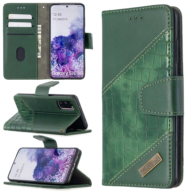 For Samsung Galaxy S20 Matching Color Crocodile Texture Horizontal Flip PU Leather Case with Wallet & Holder & Card Slots(Green)