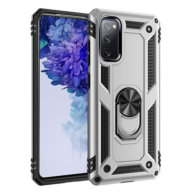 For Samsung Galaxy S20 FE 5G Shockproof TPU + PC Protective Case with 360 Degree Rotating Holder(Silver)