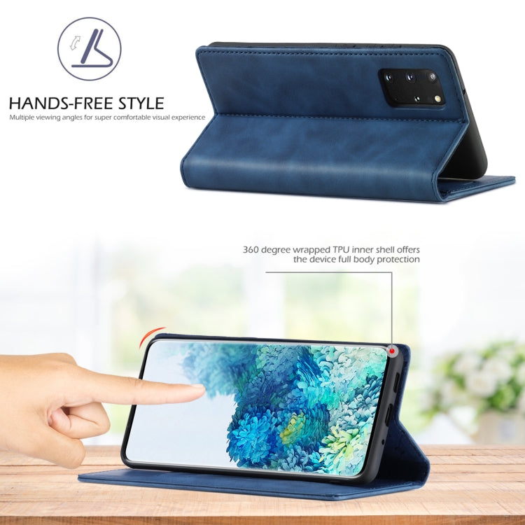 For Samsung Galaxy S20 LC.IMEEKE Strong Magnetism Ultra-thin Horizontal Flip Shockproof Matte TPU + PU Leather Case with Holder & Card Slots & Wallet(Blue)