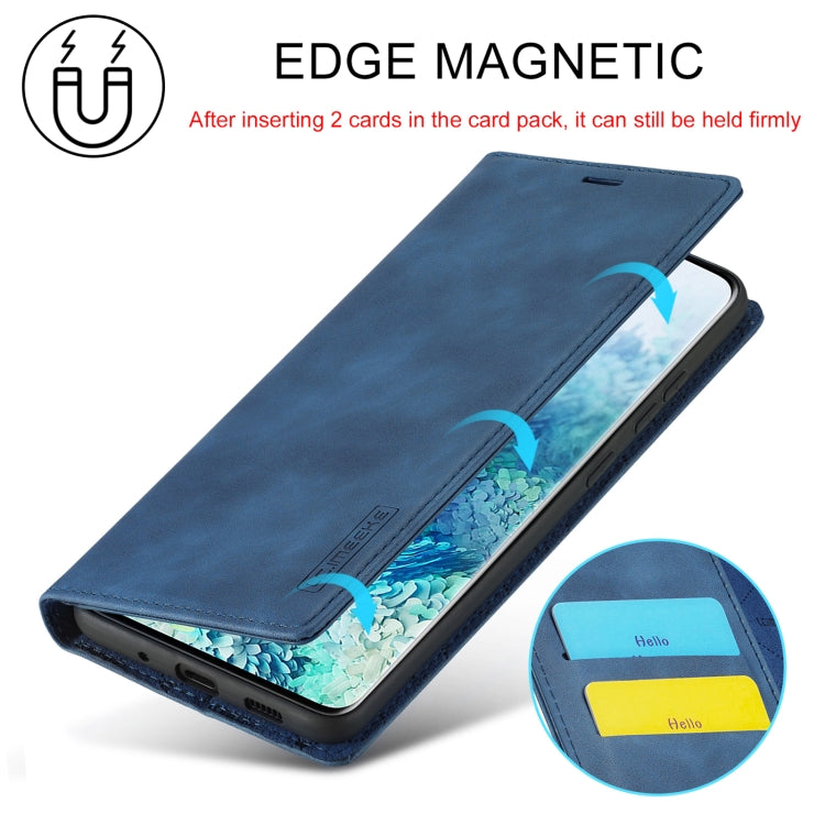 For Samsung Galaxy S20 LC.IMEEKE Strong Magnetism Ultra-thin Horizontal Flip Shockproof Matte TPU + PU Leather Case with Holder & Card Slots & Wallet(Blue)