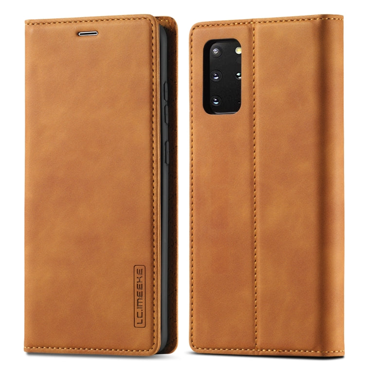 For Samsung Galaxy S20 LC.IMEEKE Strong Magnetism Ultra-thin Horizontal Flip Shockproof Matte TPU + PU Leather Case with Holder & Card Slots & Wallet(Brown)