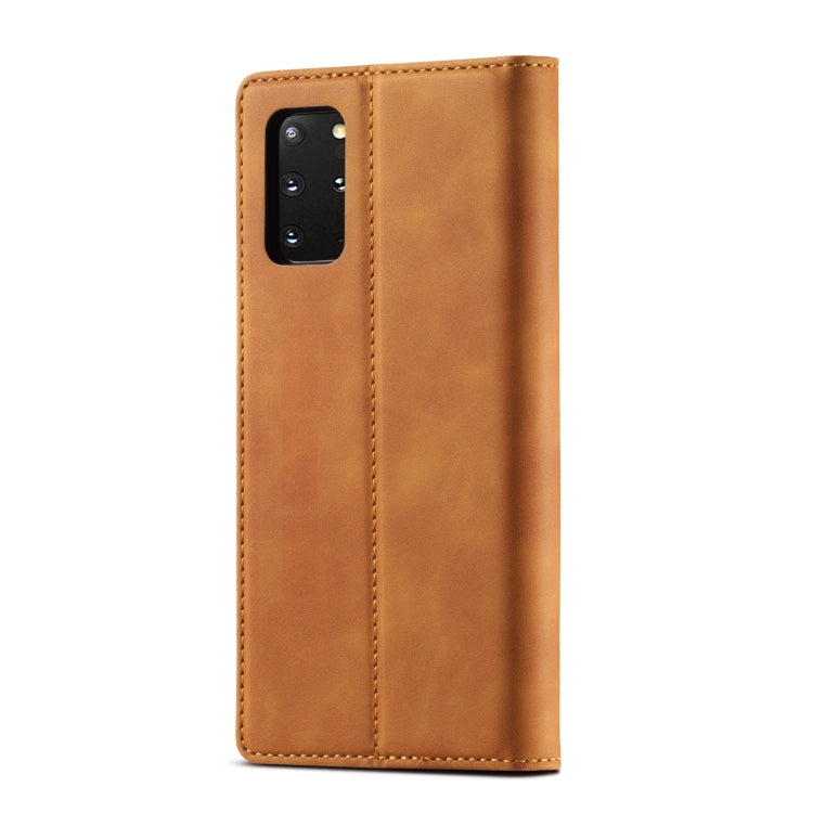 For Samsung Galaxy S20 LC.IMEEKE Strong Magnetism Ultra-thin Horizontal Flip Shockproof Matte TPU + PU Leather Case with Holder & Card Slots & Wallet(Brown)