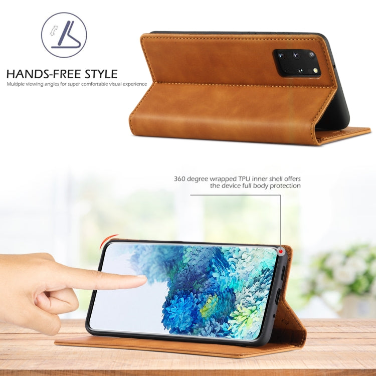 For Samsung Galaxy S20 LC.IMEEKE Strong Magnetism Ultra-thin Horizontal Flip Shockproof Matte TPU + PU Leather Case with Holder & Card Slots & Wallet(Brown)