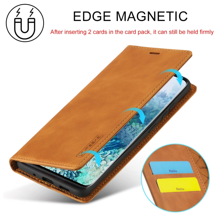 For Samsung Galaxy S20 LC.IMEEKE Strong Magnetism Ultra-thin Horizontal Flip Shockproof Matte TPU + PU Leather Case with Holder & Card Slots & Wallet(Brown)