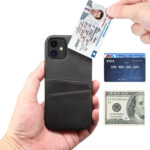 For iPhone 12 / 12 Pro Calf Texture Back Cover Protective Case with Card Slots(Black)