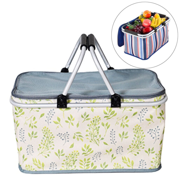 32L Outdoor Picnic Fold Oxford Cloth Pattern Handbag Lunch Insulated Bag Storage Basket
