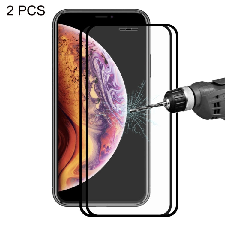 For iPhone X / XS 2pcs ENKAY Hat-Prince 0.2mm 9H 2.5D Full Screen Tempered Glass Film(Black)
