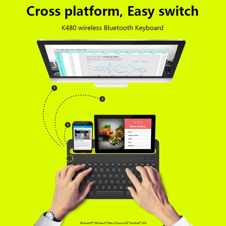 Logitech K480 Multi-device Bluetooth 3.0 Wireless Bluetooth Keyboard with Stand (Black)