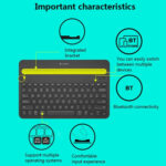 Logitech K480 Multi-device Bluetooth 3.0 Wireless Bluetooth Keyboard with Stand (Black)