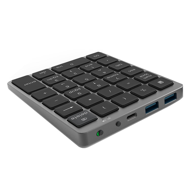 N970 Pro Dual Modes Aluminum Alloy Rechargeable Wireless Bluetooth Numeric Keyboard with USB HUB (Grey)