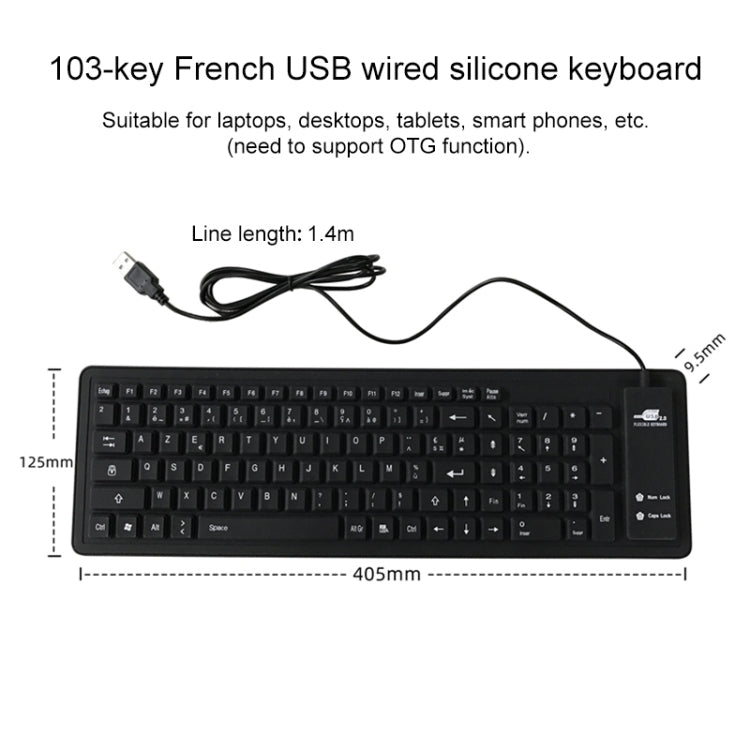 103 Key French USB Wired Silicone Waterproof Keyboard Desktop Notebook Keyboard, Cable Length: 1.5m