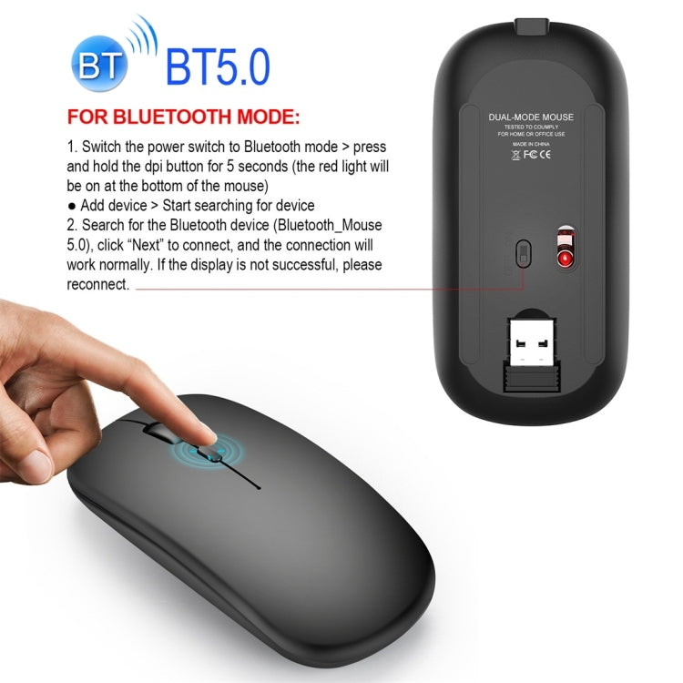 HXSJ M90 2.4GHz Ultrathin Mute Rechargeable Dual Mode Wireless Bluetooth Notebook PC Mouse (Silver)