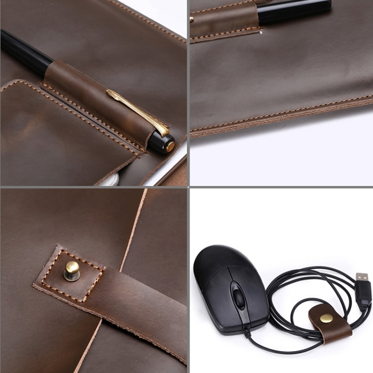 Universal Genuine Leather Business Power Adapter Laptop Tablet Bag with Cable Winder, For 15.4 inch and Below Macbook, Samsung, Lenovo, Sony, DELL Alienware, CHUWI, ASUS, HP(Coffee)