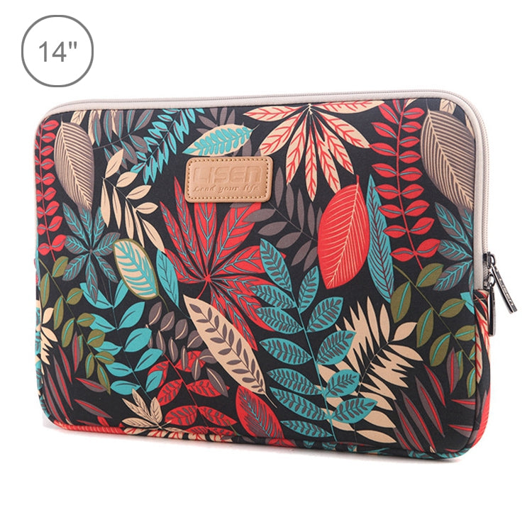 Lisen 14 inch Sleeve Case Colorful Leaves Zipper Briefcase Carrying Bag for Macbook, Samsung, Lenovo, Sony, DELL Alienware, CHUWI, ASUS, HP, 14 inch and Below Laptops(Black)