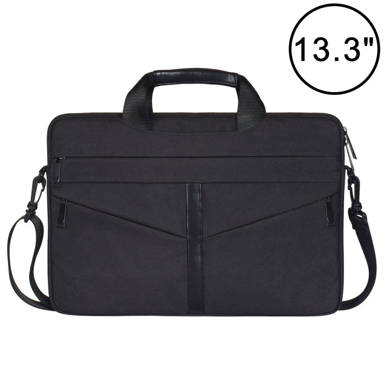 13.3 inch Breathable Wear-resistant Fashion Business Shoulder Handheld Zipper Laptop Bag with Shoulder Strap (Black)