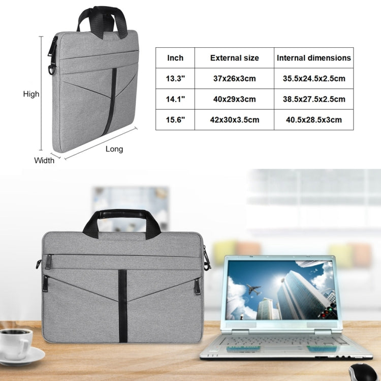 13.3 inch Breathable Wear-resistant Fashion Business Shoulder Handheld Zipper Laptop Bag with Shoulder Strap (Black)