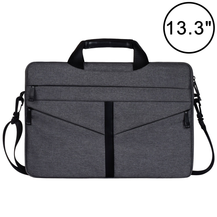 13.3 inch Breathable Wear-resistant Fashion Business Shoulder Handheld Zipper Laptop Bag with Shoulder Strap (Dark Gray)