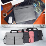 13.3 inch Breathable Wear-resistant Fashion Business Shoulder Handheld Zipper Laptop Bag with Shoulder Strap (Dark Gray)