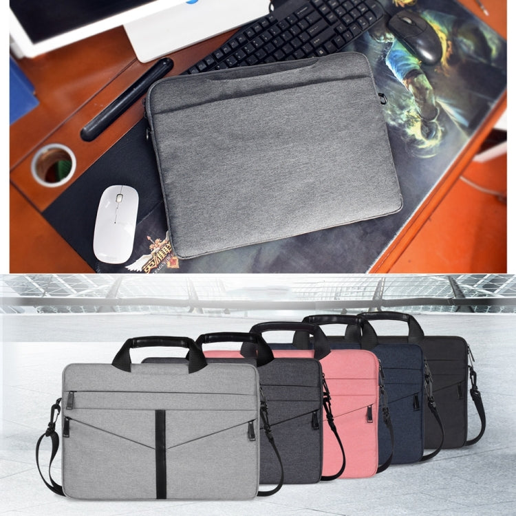 13.3 inch Breathable Wear-resistant Fashion Business Shoulder Handheld Zipper Laptop Bag with Shoulder Strap (Dark Gray)