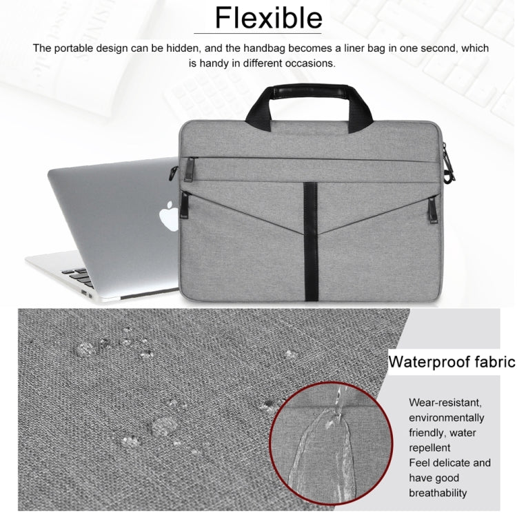 13.3 inch Breathable Wear-resistant Fashion Business Shoulder Handheld Zipper Laptop Bag with Shoulder Strap (Dark Gray)