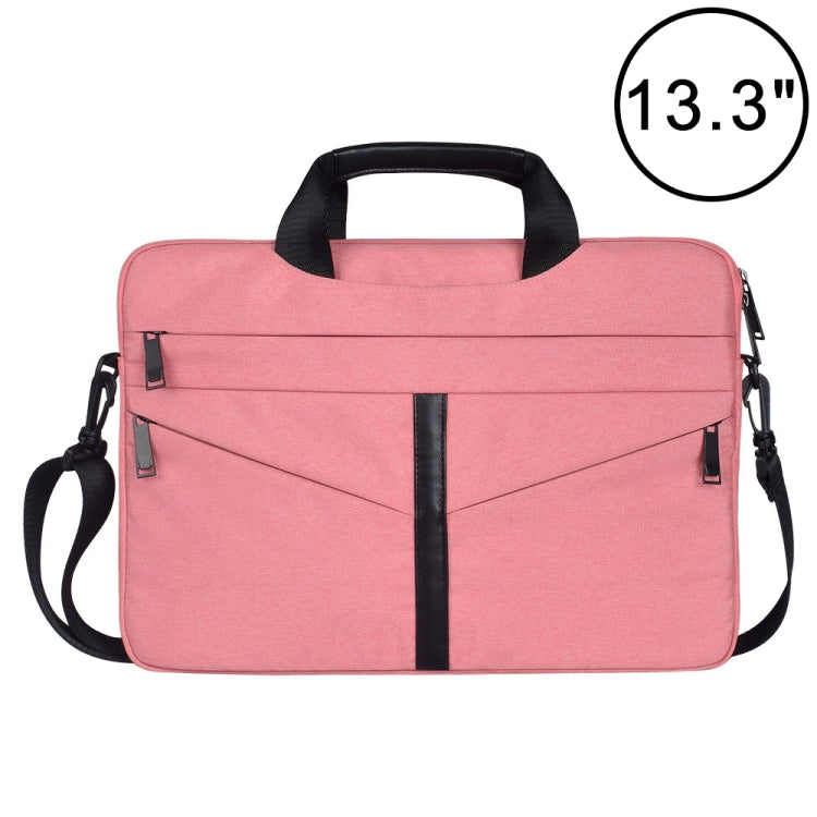 13.3 inch Breathable Wear-resistant Fashion Business Shoulder Handheld Zipper Laptop Bag with Shoulder Strap (Pink)
