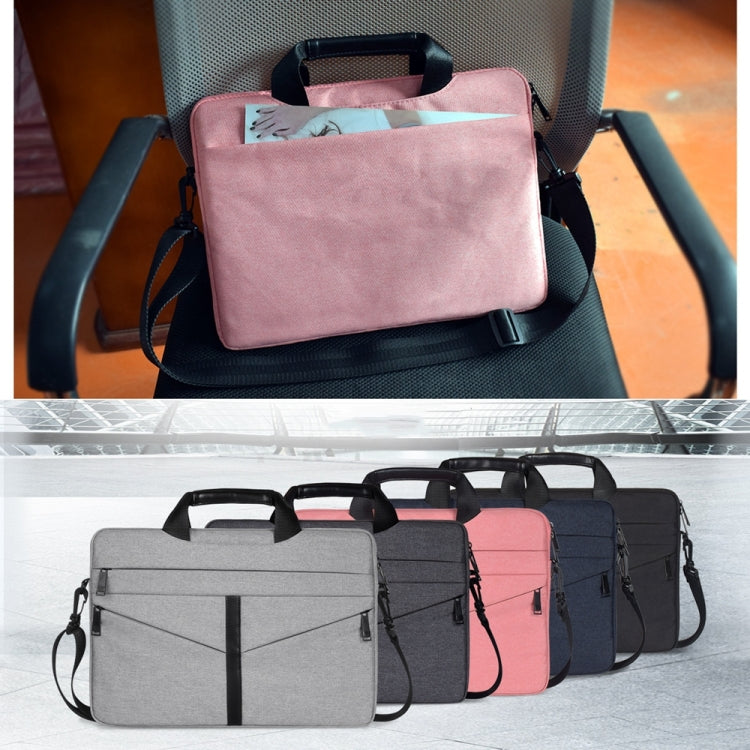 13.3 inch Breathable Wear-resistant Fashion Business Shoulder Handheld Zipper Laptop Bag with Shoulder Strap (Pink)