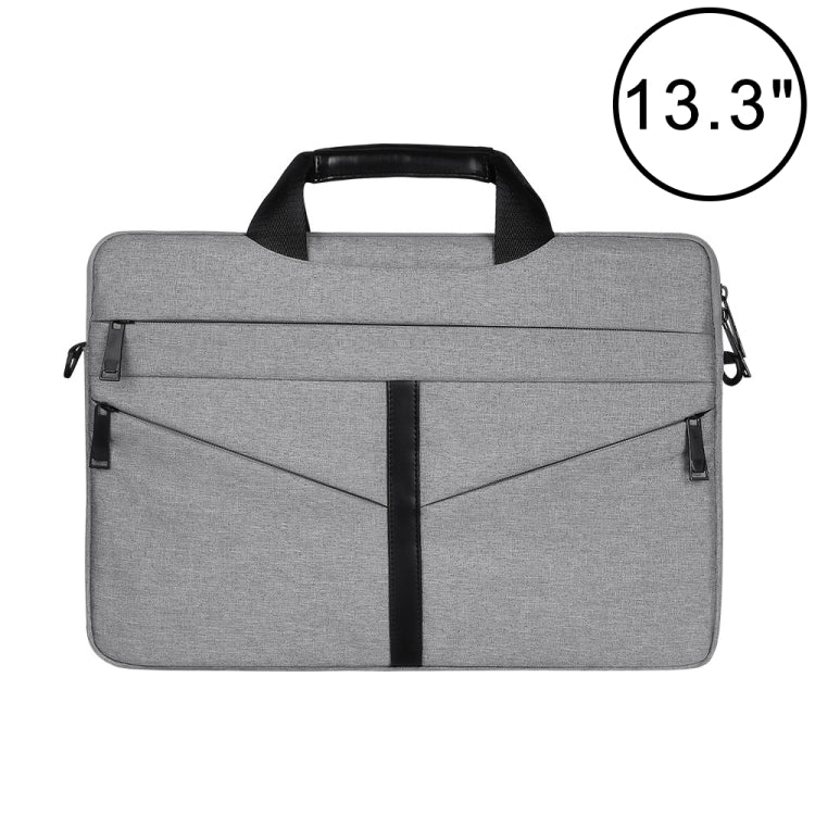13.3 inch Breathable Wear-resistant Fashion Business Shoulder Handheld Zipper Laptop Bag with Shoulder Strap (Light Grey)