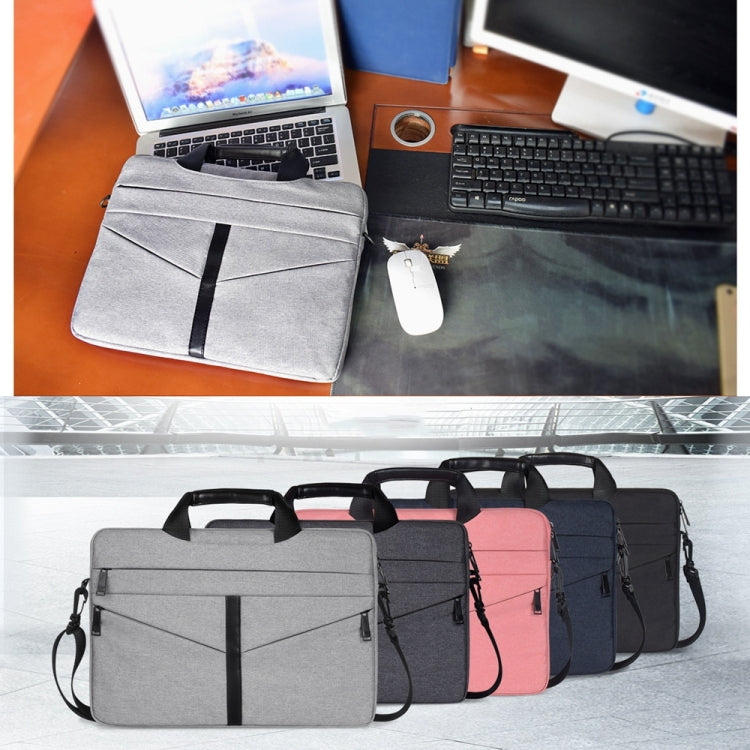 13.3 inch Breathable Wear-resistant Fashion Business Shoulder Handheld Zipper Laptop Bag with Shoulder Strap (Light Grey)