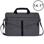 14.1 inch Breathable Wear-resistant Fashion Business Shoulder Handheld Zipper Laptop Bag with Shoulder Strap (Dark Gray)