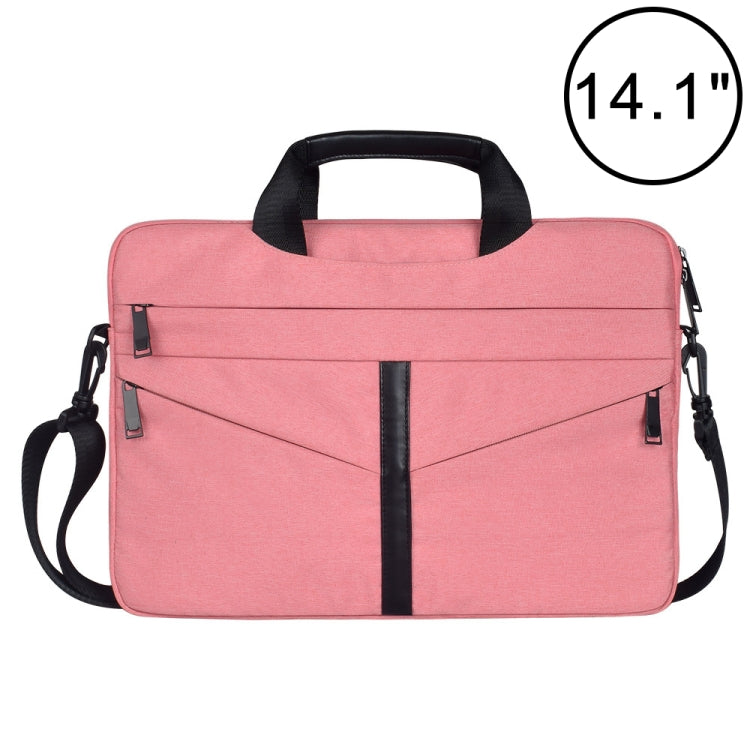 14.1 inch Breathable Wear-resistant Fashion Business Shoulder Handheld Zipper Laptop Bag with Shoulder Strap (Pink)