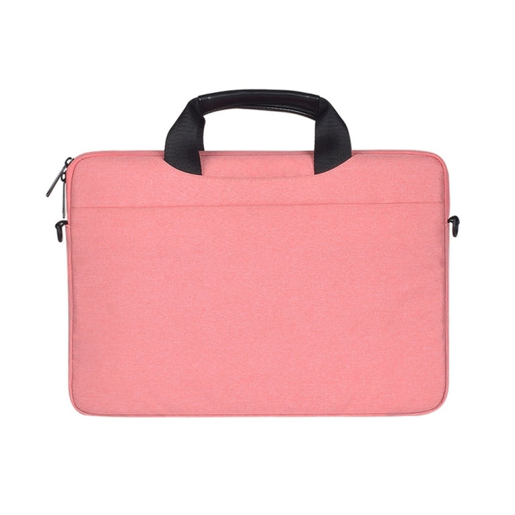 14.1 inch Breathable Wear-resistant Fashion Business Shoulder Handheld Zipper Laptop Bag with Shoulder Strap (Pink)