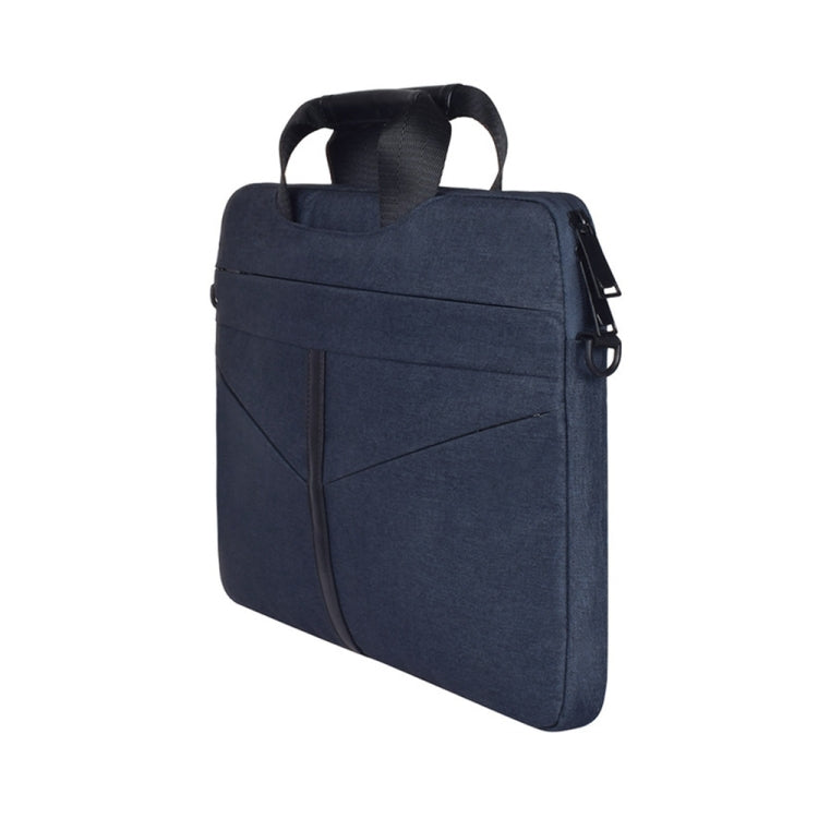 14.1 inch Breathable Wear-resistant Fashion Business Shoulder Handheld Zipper Laptop Bag with Shoulder Strap (Navy Blue)