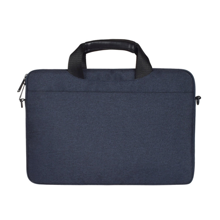 14.1 inch Breathable Wear-resistant Fashion Business Shoulder Handheld Zipper Laptop Bag with Shoulder Strap (Navy Blue)