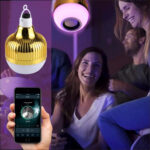 12W Smart Wireless Bluetooth Speaker Music Playing Dimmable LED Bulb , USB Charging with Remote Control & Hook(Colorful Light)