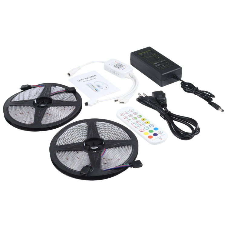 10m 300 LEDs SMD 5050 IP65 Waterproof RGB Light Strip with 24-keys Bluetooth + Music Remote Control, EU Plug