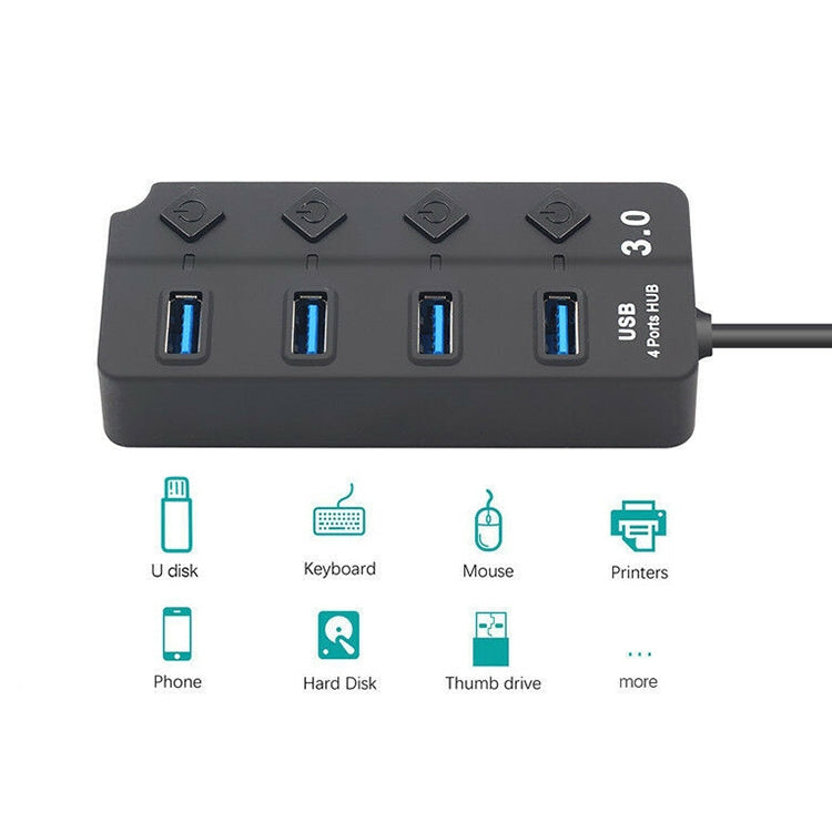 4 Ports USB 3.0 Hi Speed Multi Hub Expansion with Switch for PC & Laptop